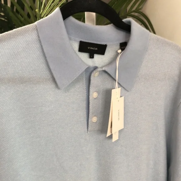 Vince Blue Knit Polo Shirt Short Sleeve large